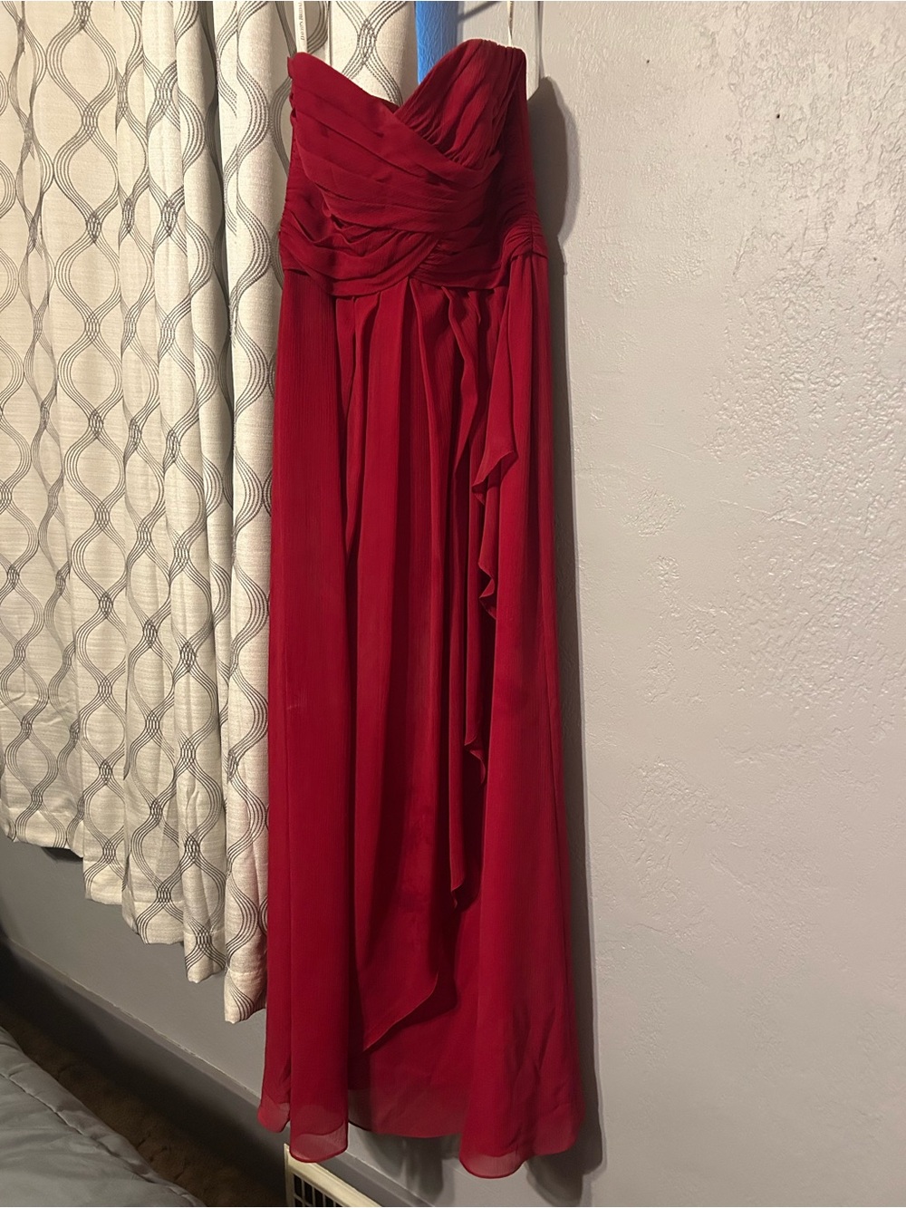 David's Bridal Strapless Red Chiffon Gown